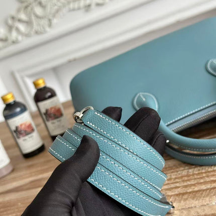 HM 26S BOLIDE HANDBAG 25 IN DENIM BLUE GRAINED CALFSKIN