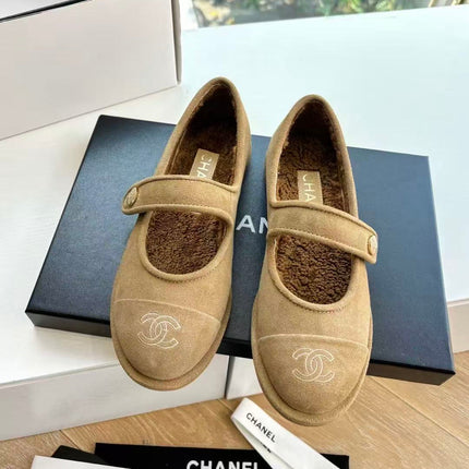 CHANEL 26S MARY JANE FLATS IN CAMEL SUEDE