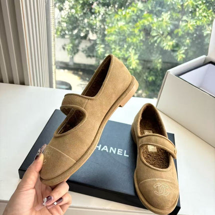 CHANEL 26S MARY JANE FLATS IN CAMEL SUEDE