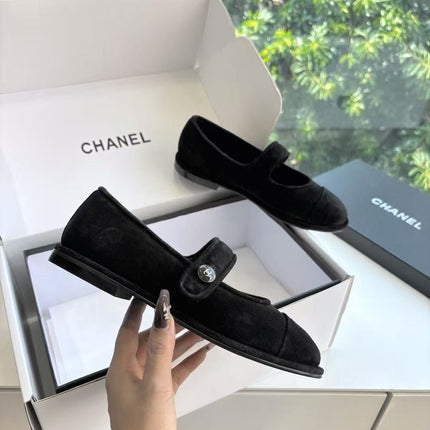 CHANEL 26S MARY JANE FLATS IN BLACK SUEDE