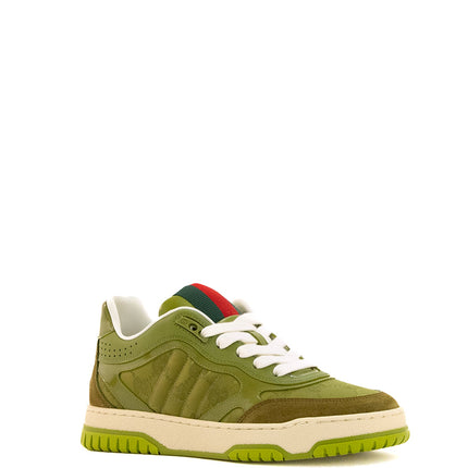 GG RE-WEB SNEAKER IN DARK GREEN CALSKIN GG CANVAS