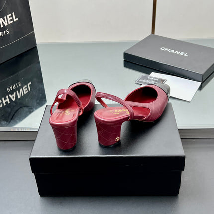 CC SLINGBACK 25S 65 MM IN BURGUNDY LAMBSKIN AND BLACK GLOSSY LEATHER WITH CHECK PATTERN