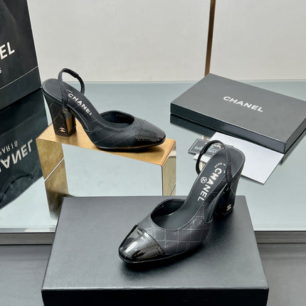 CC SLINGBACK 25S 90 MM IN BLACK LAMBSKIN WITH CHECK PATTERN