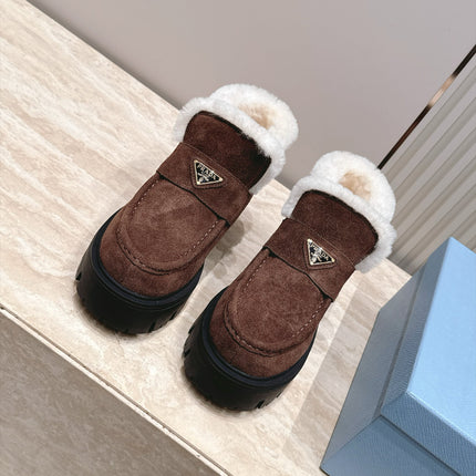 PRADA 26S ANKLE BOOTS 50MM IN DARK BROWN SUEDE WITH FUR LINED