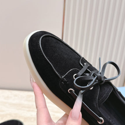 PRADA 26S LACE UP BOAT SHOES IN BLACK SUEDE WITH LACES