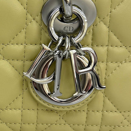 DIOR 26S MINI LADY D-JOY BAG 19 IN MIMOSA YELLOW CANNAGE LAMBSKIN SILVER HARDWARE