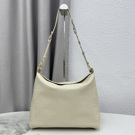 DIOR 26S MEDIUM DIORLY BAG 31 IN CREAM WHITE GRAINED CALFSKIN GOLD HARDWARE