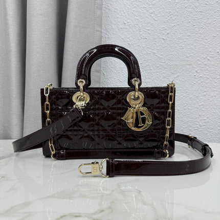 DIOR 26S MEDIUM LADY D-JOY MICRO BAG 26 IN BURGUNDY RED PATENT CANNAGE CALFSKIN GOLD HARDWARE