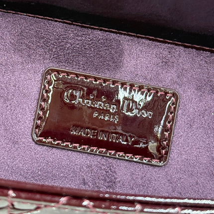 DIOR 26S MEDIUM LADY D-JOY MICRO BAG 26 IN BURGUNDY RED PATENT CANNAGE CALFSKIN GOLD HARDWARE