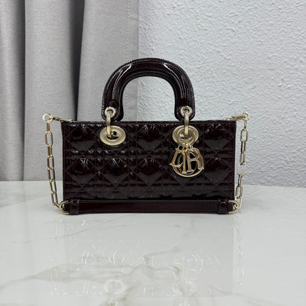 DIOR 26S MEDIUM LADY D-JOY MICRO BAG 22 IN BURGUNDY RED PATENT CANNAGE CALFSKIN GOLD HARDWARE