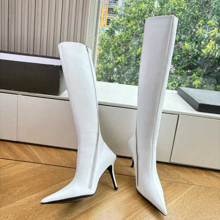 BALENCIAGA 25S HIGH BOOTS WITH ZIPPER IN WHITE COW LEATHER