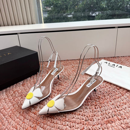 ALAIA 26S SLINGBACK HEELS IN WHITE LAMBSKIN AND TRANSPARENT PVC