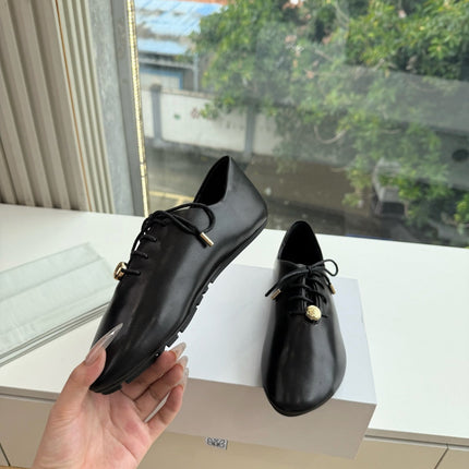 LOEWE 26S LACE UP FLAT SHOES IN BLACK CALFSKIN