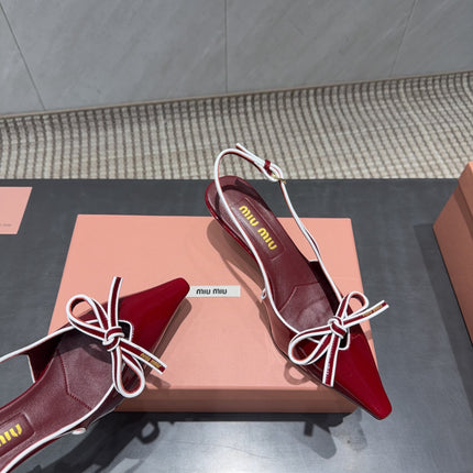 MIUMIU 26S SLINGBACK 55MM IN DARK RED CALFSKIN WITH BOW