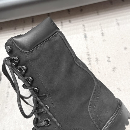 CELINE 26S LACE UP KNEE HIGH BOOTS 40 MM IN BLACK SUEDE AND CALFSKIN