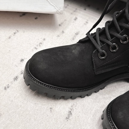 CELINE 26S LACE UP KNEE HIGH BOOTS 40 MM IN BLACK SUEDE AND CALFSKIN