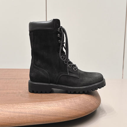 CELINE 26S LACE UP KNEE HIGH BOOTS 40 MM IN BLACK SUEDE AND CALFSKIN
