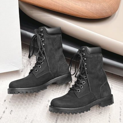 CELINE 26S LACE UP KNEE HIGH BOOTS 40 MM IN BLACK SUEDE AND CALFSKIN
