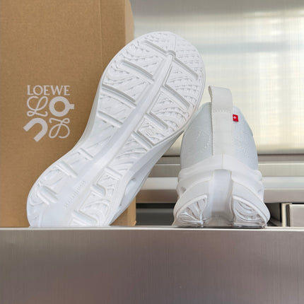 LOEWE 26S CHUNKY SOLE LACE UP SNEAKERS 45MM IN WHITE MESH FABRIC