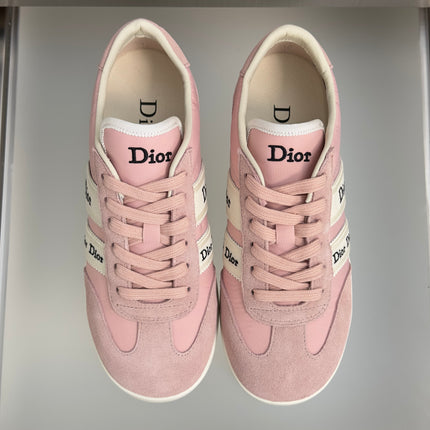 DIOR 26S LOW TOP LACE UP SNEAKERS IN LIGHT PINK FABRIC AND SUEDE