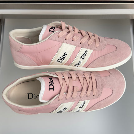 DIOR 26S LOW TOP LACE UP SNEAKERS IN LIGHT PINK FABRIC AND SUEDE