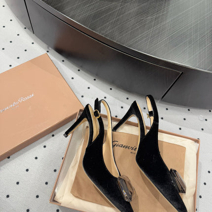 GIANVITO ROSSI 26S HIGH-HEEL SLINGBACKS 85 MM IN BLACK VELVET