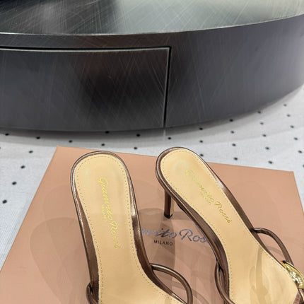 GIANVITO ROSSI 26S STRAPPY HEEL SANDALS 80 MM IN METALLIC COPPER LAMBSKIN