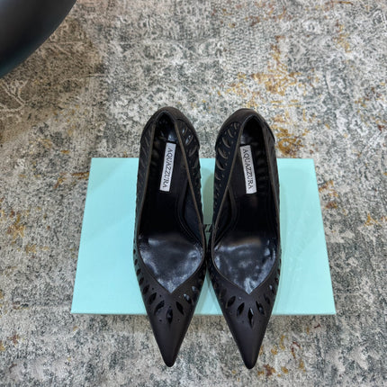 AQUAZZURA 26S HIGH HEELS 110 MM IN BLACK CALFSKIN