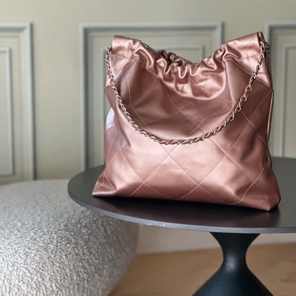 CHANEL 26S 22 BAG 42 IN METALLIC COPPER QUILTED SHINY CALFSKIN