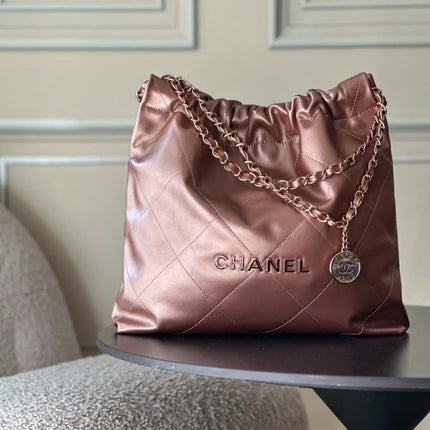 CHANEL 26S 22 BAG 42 IN METALLIC COPPER QUILTED SHINY CALFSKIN