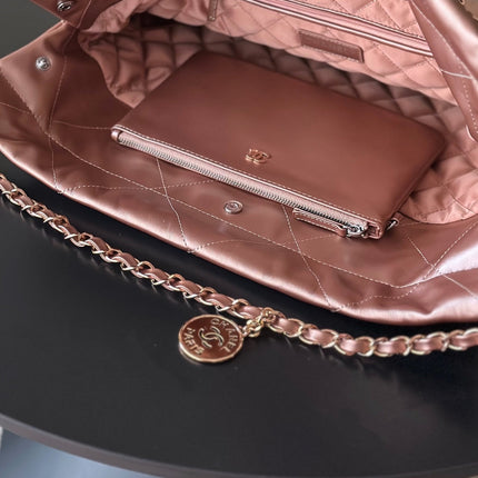 CHANEL 26S 22 BAG 42 IN METALLIC COPPER QUILTED SHINY CALFSKIN