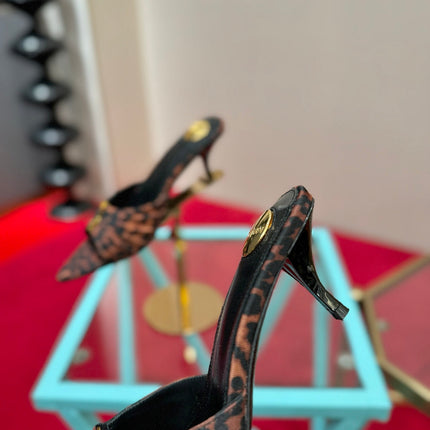 YSL 26S BABYLONE POINTED TOE HIGH HEELS 60 MM IN LEOPARD PRINT DENIM
