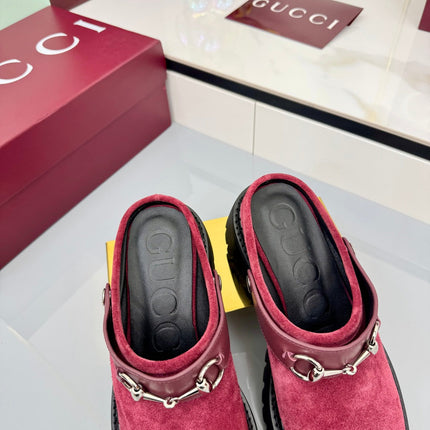 GG PLATFORM MULES 25S IN RED SUEDE