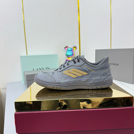 BALENCIAGA 25S SNEAKERS IN DARK GREY MIX YELLOW LEATHER