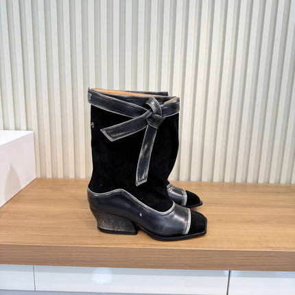 LOEWE 26S MID CALF BOOTS IN BLACK SUEDE AND CALFSKIN