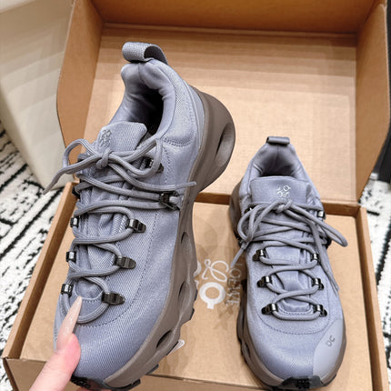 LOEWE 26S LOW TOP SNEAKERS 45MM IN LIGHT GRAY FABRIC WITH RUBBER SILVER HARDWARE