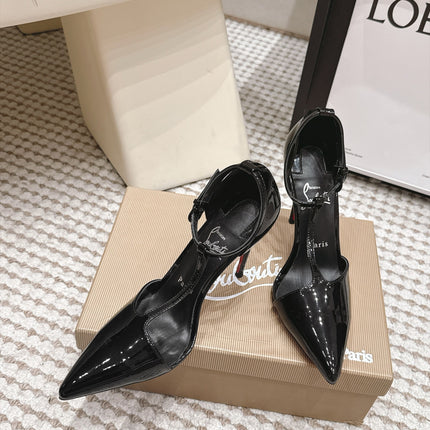 CHRISTIAN LOUBOUTIN 26S T-STRAP PUMP 100 MM IN BLACK PATENT CALFSKIN