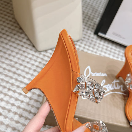 CHRISTIAN LOUBOUTIN 26S HEEL SANDALS 100 MM IN ORANGE RHINESTONE-EMBELLISHED CALFSKIN AND PVC