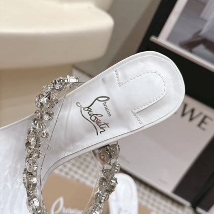 CHRISTIAN LOUBOUTIN 26S HEEL SANDALS 100 MM IN WHITE RHINESTONE-EMBELLISHED CALFSKIN AND PVC