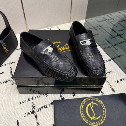 CHRISTIAN LOUBOUTIN 26S LOAFERS IN BLACK SNAKE-EMBOSSED CALFSKIN