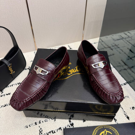 CHRISTIAN LOUBOUTIN 26S LOAFERS IN WINE RED SHINY CROCODILE-EMBOSSED CALFSKIN
