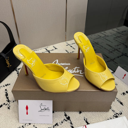 CHRISTIAN LOUBOUTIN 26S OPEN-TOE HIGH HEEL SANDALS 105 MM IN YELLOW GLOSSY CALFSKIN