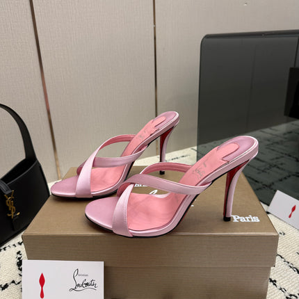 CHRISTIAN LOUBOUTIN 26S CROSS-STRAP HIGH HEEL SANDALS 105 MM IN LIGHT PINK SATIN