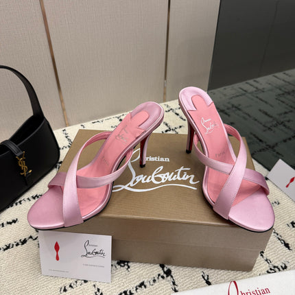 CHRISTIAN LOUBOUTIN 26S CROSS-STRAP HIGH HEEL SANDALS 105 MM IN LIGHT PINK SATIN