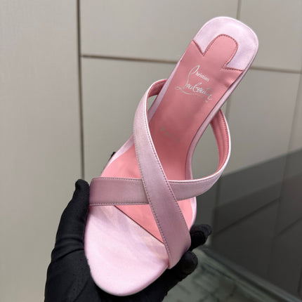 CHRISTIAN LOUBOUTIN 26S CROSS-STRAP HIGH HEEL SANDALS 105 MM IN LIGHT PINK SATIN