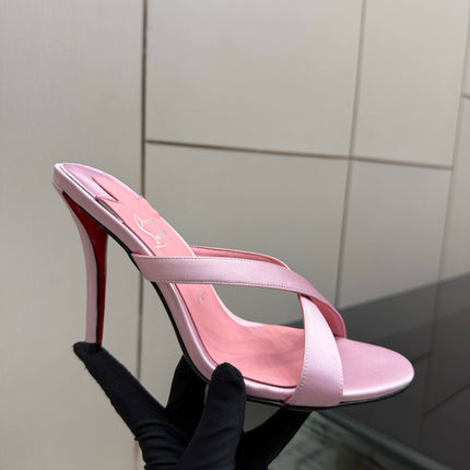 CHRISTIAN LOUBOUTIN 26S CROSS-STRAP HIGH HEEL SANDALS 105 MM IN LIGHT PINK SATIN