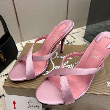 CHRISTIAN LOUBOUTIN 26S CROSS-STRAP HIGH HEEL SANDALS 105 MM IN LIGHT PINK SATIN