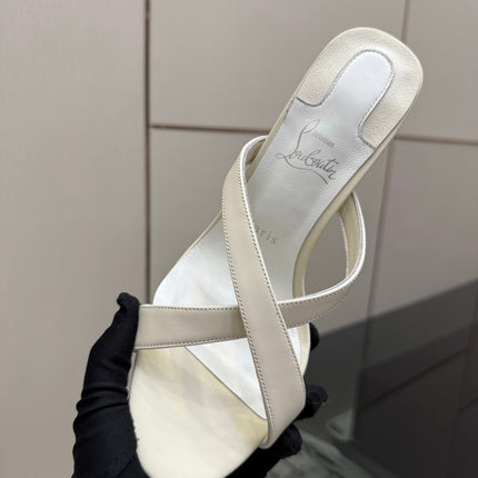 CHRISTIAN LOUBOUTIN 26S CROSS-STRAP HIGH HEEL SANDALS 105 MM IN CREAM WHITE CALFSKIN