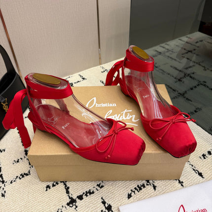 CHRISTIAN LOUBOUTIN 26S FLAT SHOES IN RED SATIN