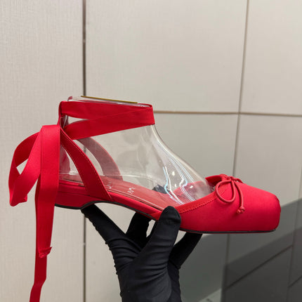 CHRISTIAN LOUBOUTIN 26S FLAT SHOES IN RED SATIN